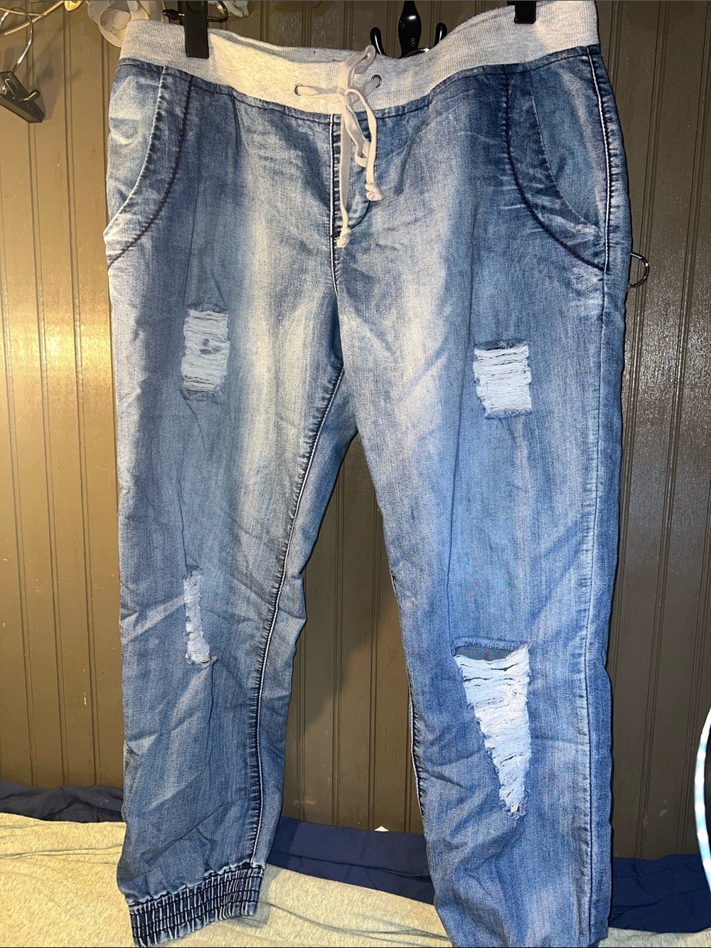 Rue 21 Relaxed Light Blue tie string Distressed Denim Joggers